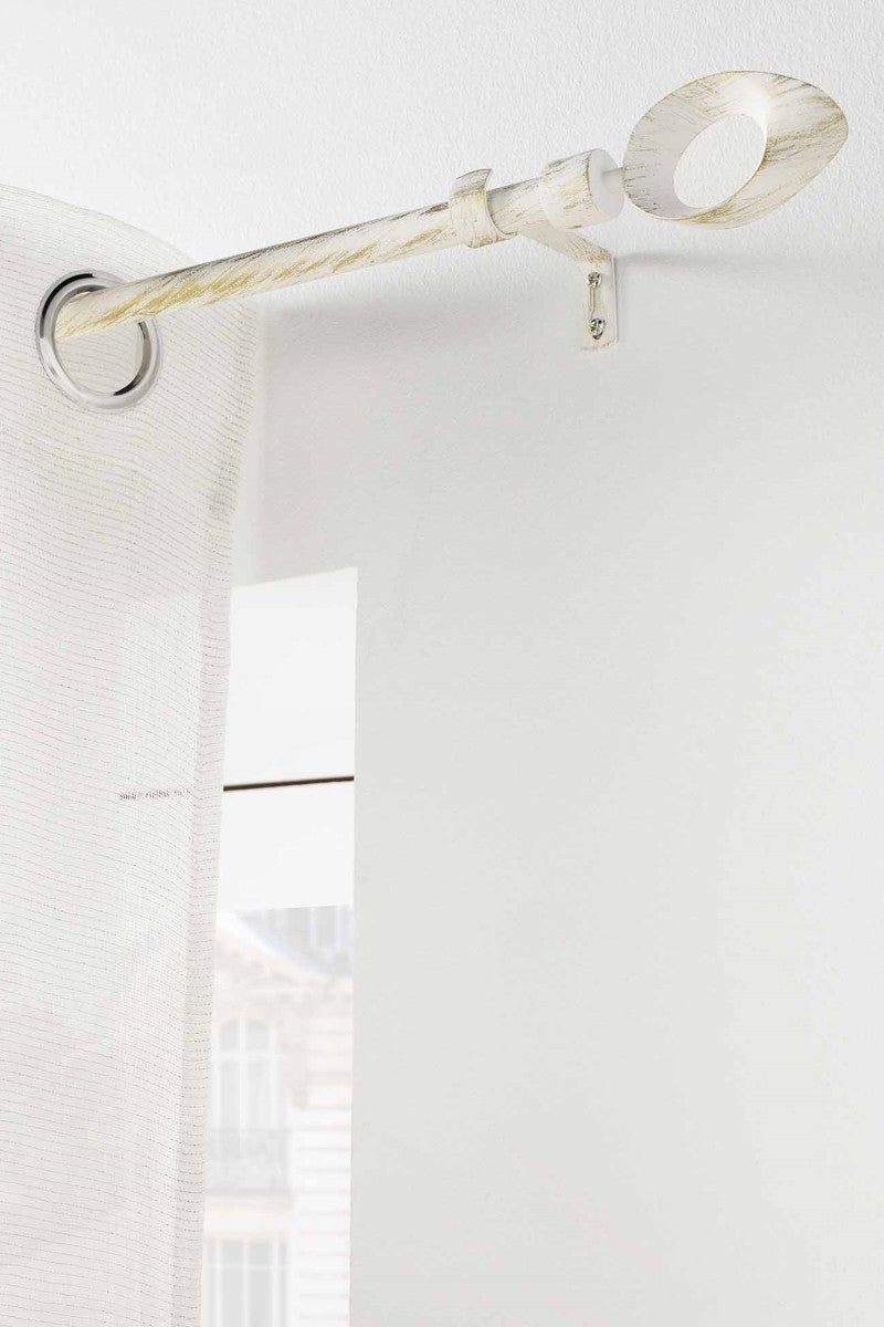 Gardinstang, Justerbar 120-210 cm Patina Ovalon, Hvid/Guld Ophæng
