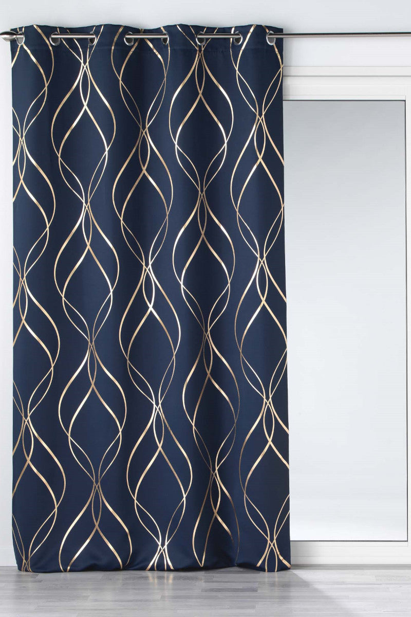 Mørklægningsgardin Elise Antracit Navy Blå/Guld 135x240cm