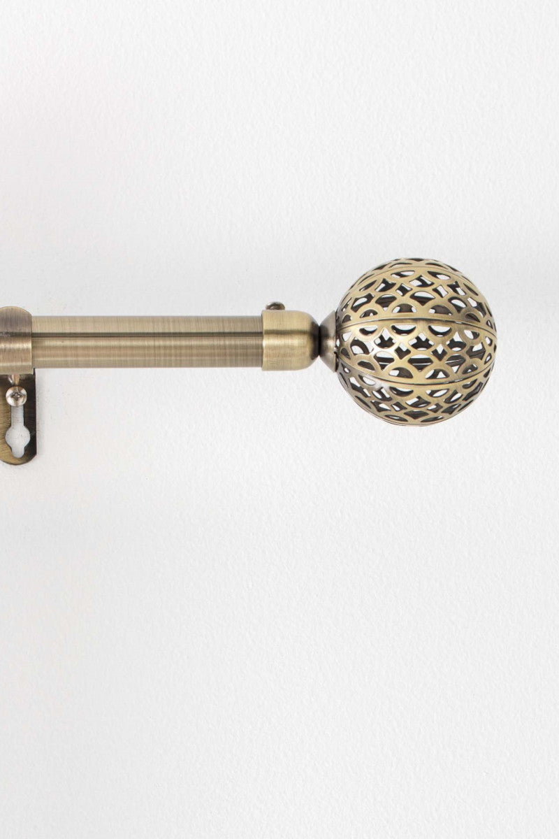 Gardinstang, Justerbar 120-210 cm med Dekorative Endeknopper, Brass