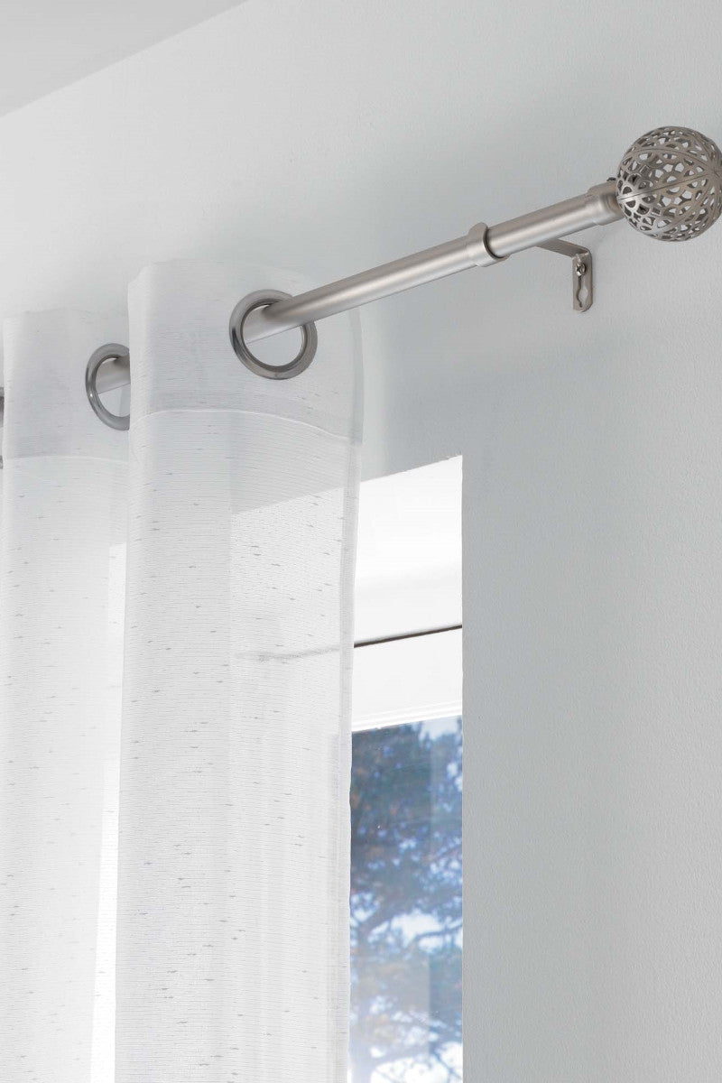 Gardinstang, Justerbar 120-210 cm med Dekorative Endeknopper, Chrome Miljøbillede