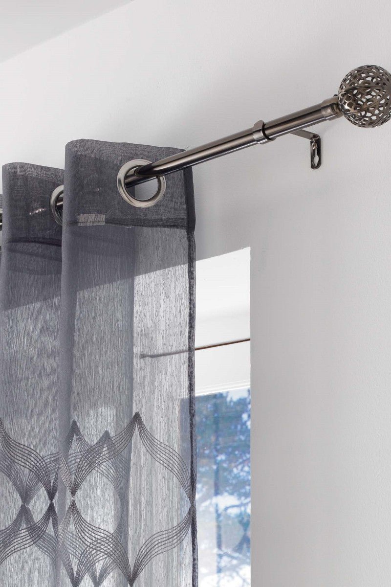 Gardinstang, Justerbar 120-210 cm med Dekorative Endeknopper, Grå Nikkel Miljøbillede
