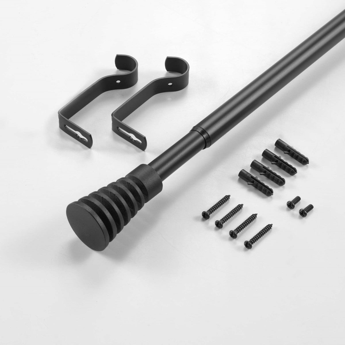 Gardinstang, Justerbar 120-210 cm Sablis, Sort Monteringsudstyr