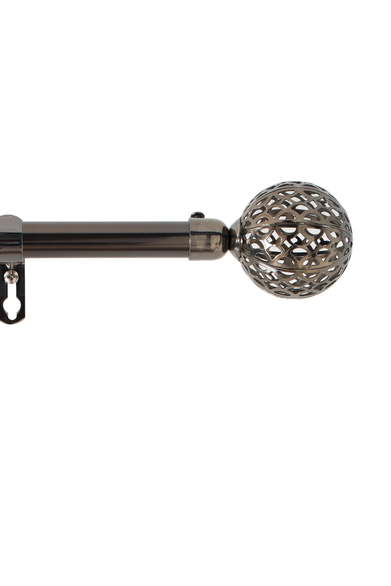 Gardinstang, Justerbar 120-210 cm med Dekorative Endeknopper, Grå Nikkel