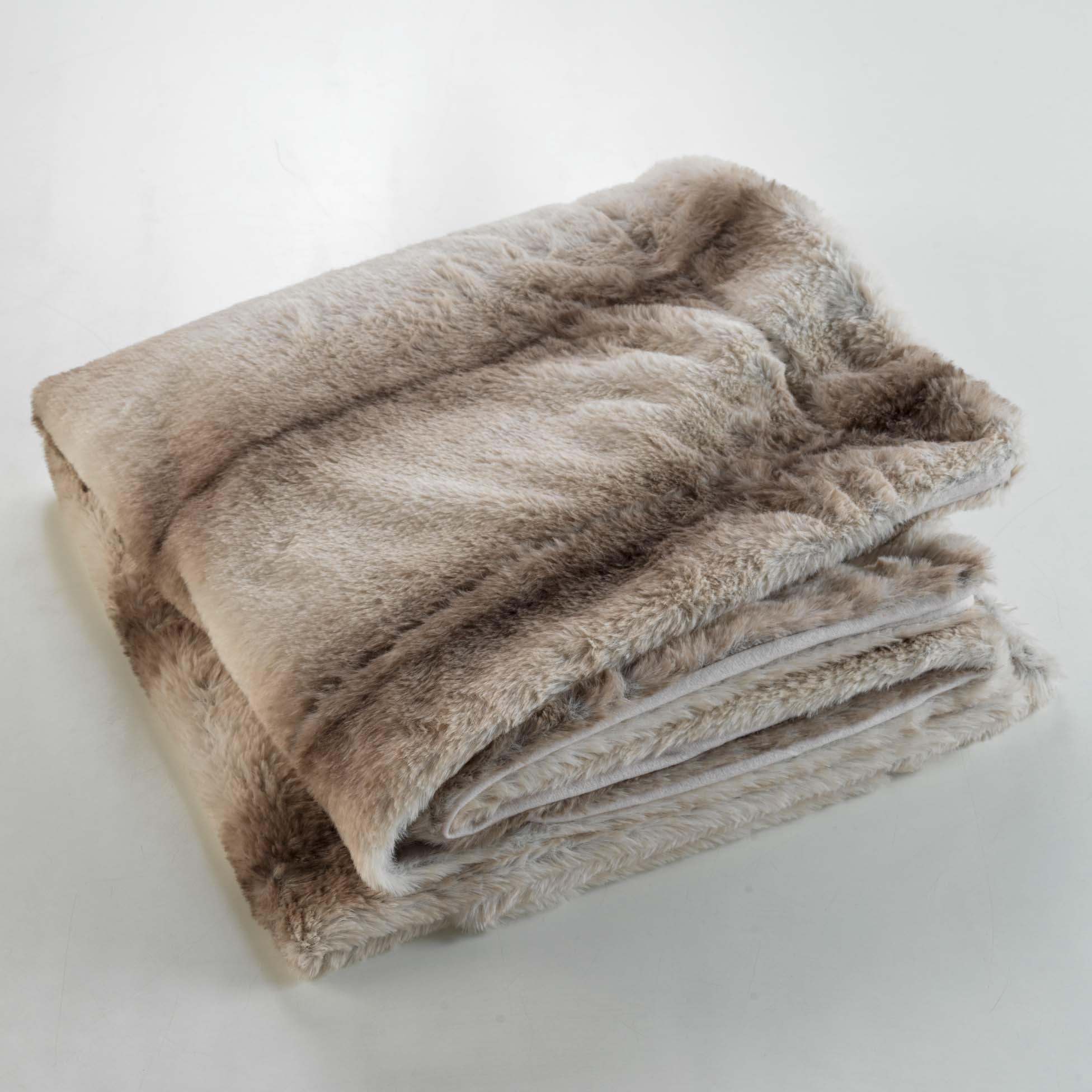 Plaid Siberie imiteret pels grå/brun - Valdi