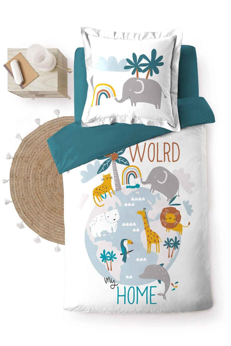 Børnesengetøj med jordens dyr 140x200cm - Valdi