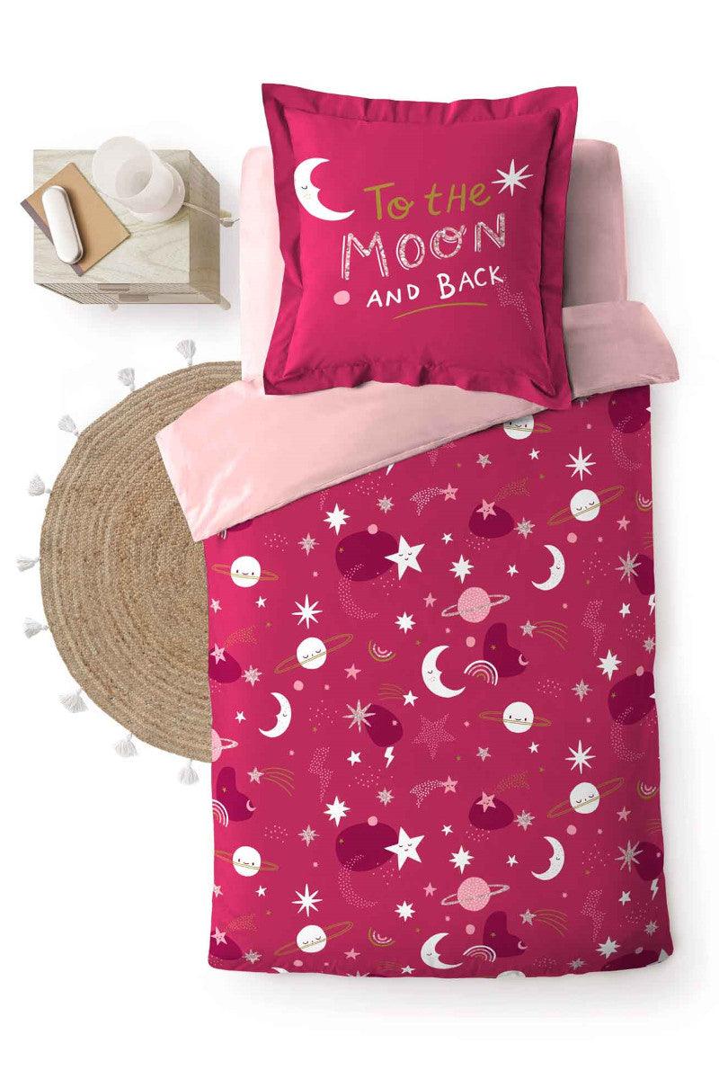 Børnesengetøj med planeter og stjerner rød 140x200cm - Valdi