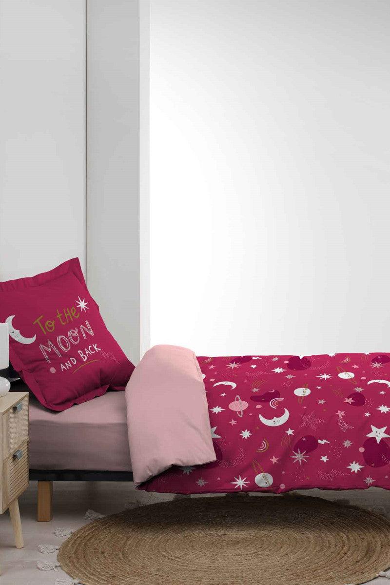 Børnesengetøj med planeter og stjerner rød 140x200cm - Valdi