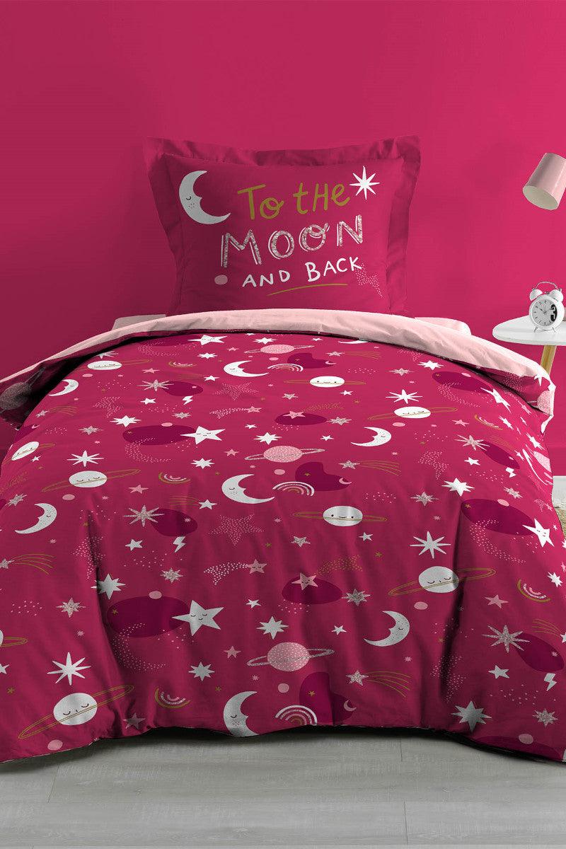 Børnesengetøj med planeter og stjerner rød 140x200cm