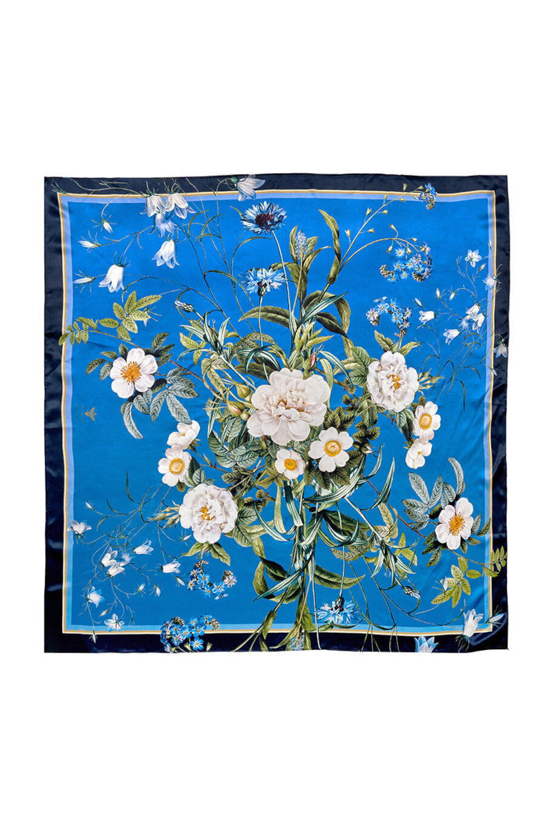 Jim Lyngvild Silketørklæde Blue Flower Garden Blå 90x90cm