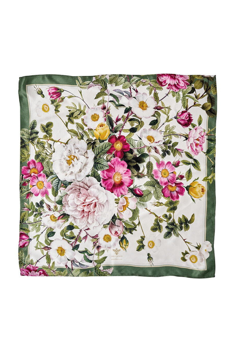 Jim Lyngvild Silketørklæde Rose Flower Garden Rosa/Grøn 50x50cm