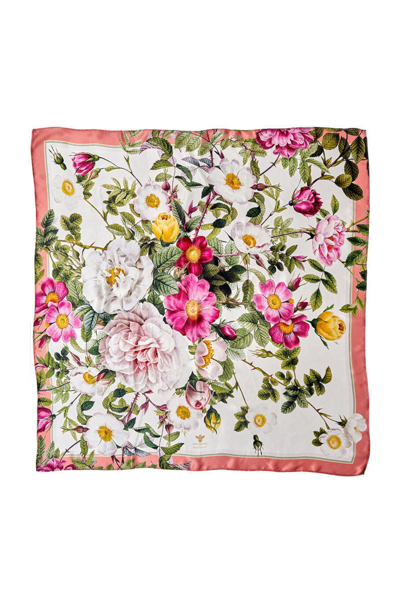 Jim Lyngvild Silketørklæde Rose Flower Garden Rosa/Fersken 90x90cm