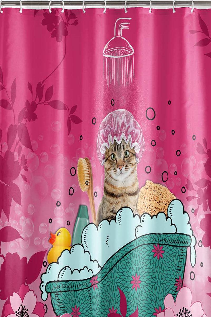 Badeforhæng med sød kat
