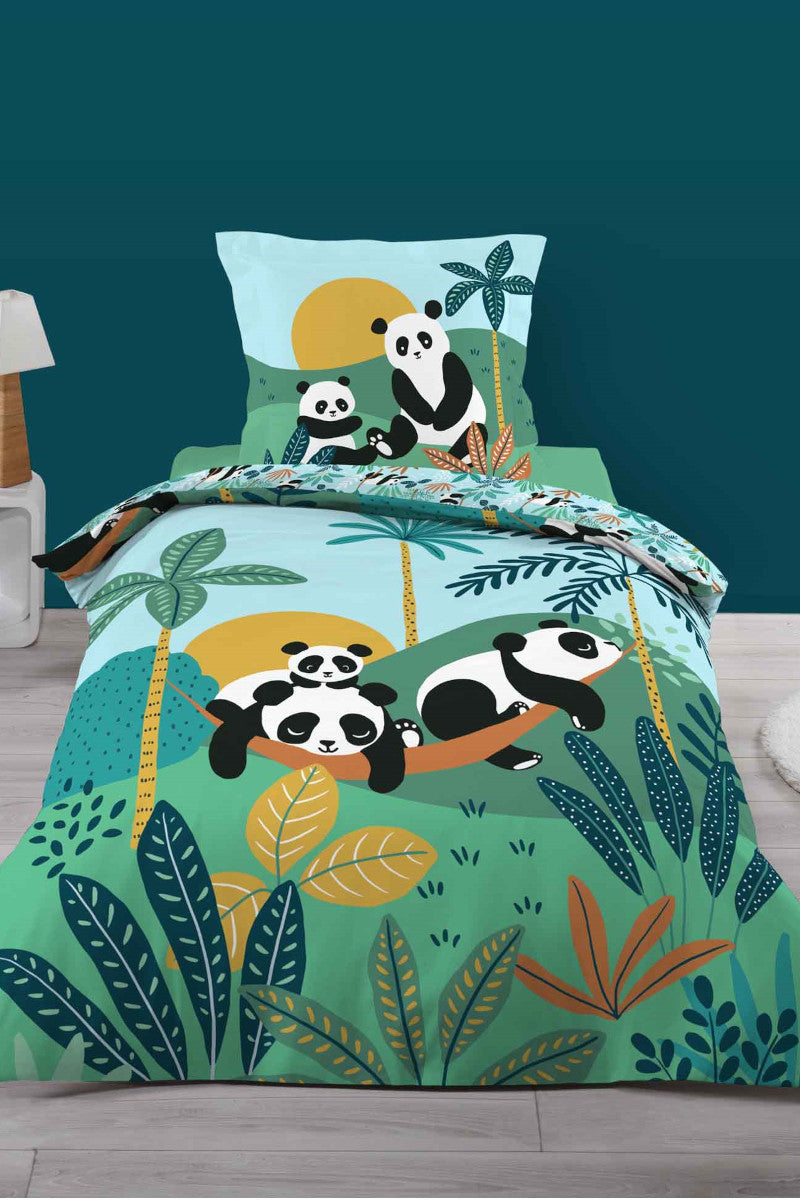 Børnesengetøj med søde pandaer 140x200cm