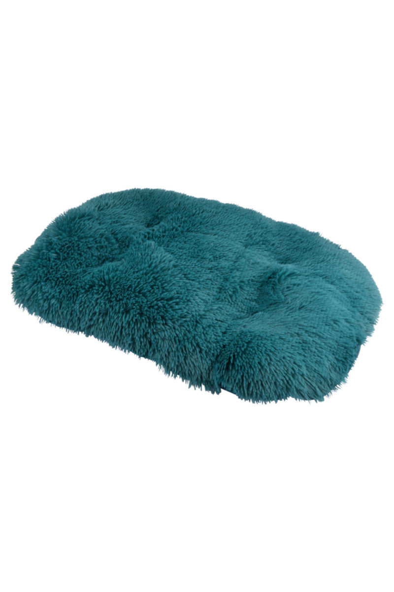 Fluffy oval vendbar hundepude emerald blå 50x77x5cm
