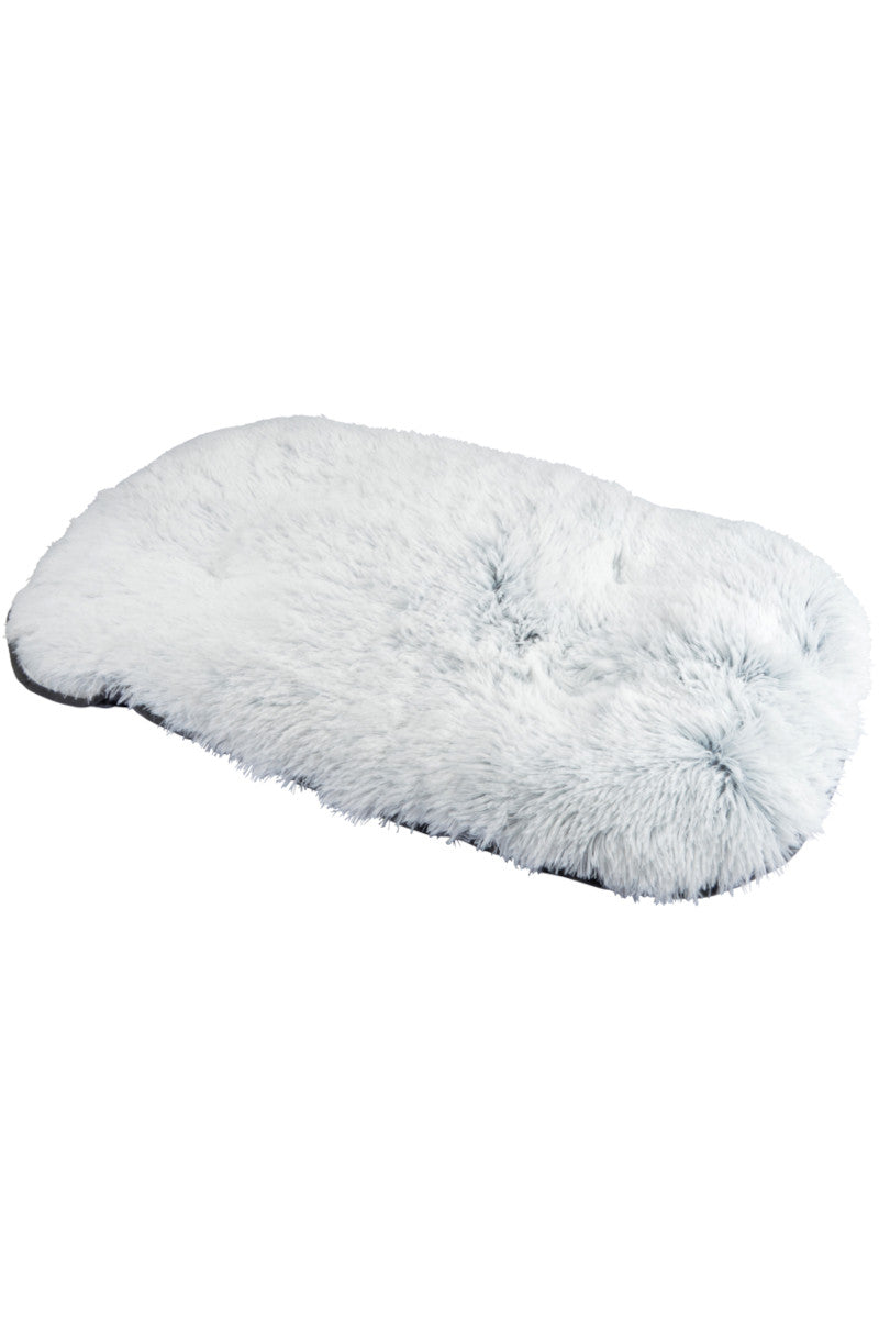 Fluffy oval vendbar hundepude hvid 65x107x5cm